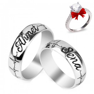 İsimli Kalp Ritmi Gümüş Alyans Çifti İsimli Kalp Ritmi Gümüş Alyans Çifti