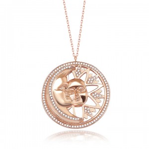 Güneş ve Ay Madalyon Taşlı Gümüş Kolye Güneş ve Ay Madalyon Taşlı Gümüş Kolye