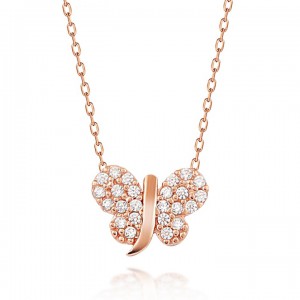 Kelebek Minimal Beyaz Taşlı Bayan Gümüş Kolye