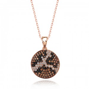 Leopar Taslı Yuvarlak Bayan Gümüş Kolye