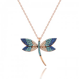 Mavi Beyaz Taşlı Yusufcuk Bayan Gümüş Kolye