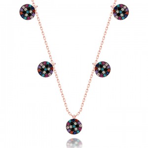 Renkli Taşlı Toplar Bayan Gümüş Kolye Renkli Taşlı Toplar Bayan Gümüş Kolye