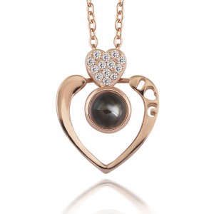 Siyah Taşlı Çift Kalp Bayan Gümüş Kolye