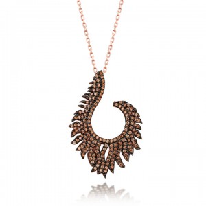 Tasarım Taşlı Bayan Siyah Gümüş Kolye