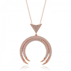 Yarım Ay Taşlı Bayan Gümüş Kolye