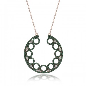 Yeşil Taşlı Halkalar Bayan Gümüş Kolye