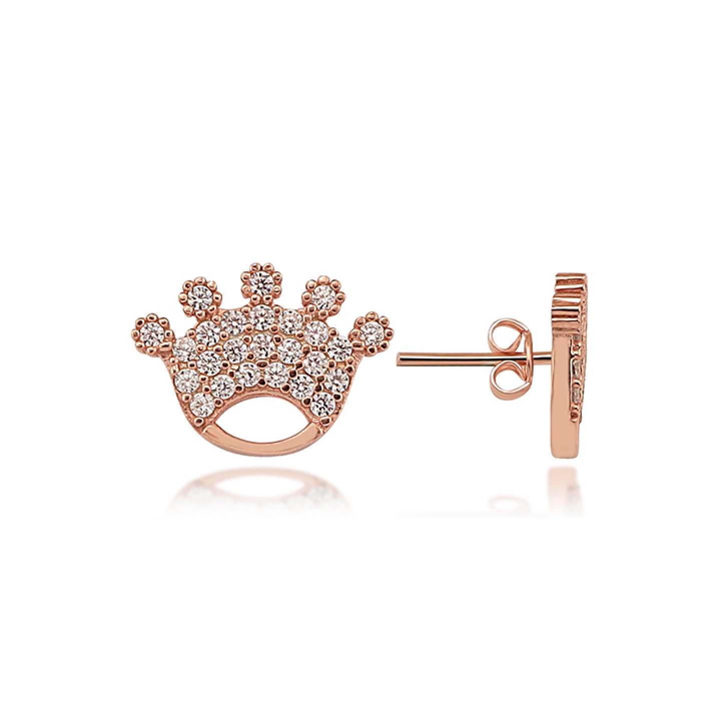 Beyaz Taşlı Mini Taç Bayan Gümüş Küpe