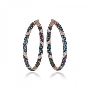 Renkli Taşlı Halka Bayan Gümüş Küpe Abiiye Model-3 Renkli Taşlı Halka Bayan Gümüş Küpe Abiiye Model-3