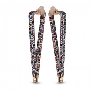 Renkli Taşlı Üçgen Fanazi  Bayan Gümüş Küpe Model-2