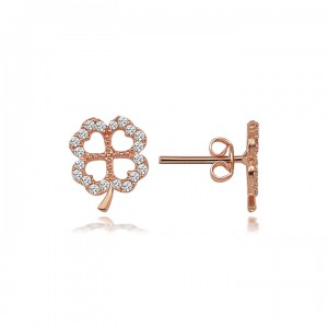 Taşlı Mini Yonca Rose Kaplama Bayan Gümüş Küpe Taşlı Mini Yonca Rose Kaplama Bayan Gümüş Küpe