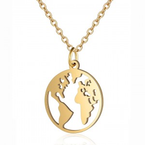 Dünya Haritası Gümüş Kolye