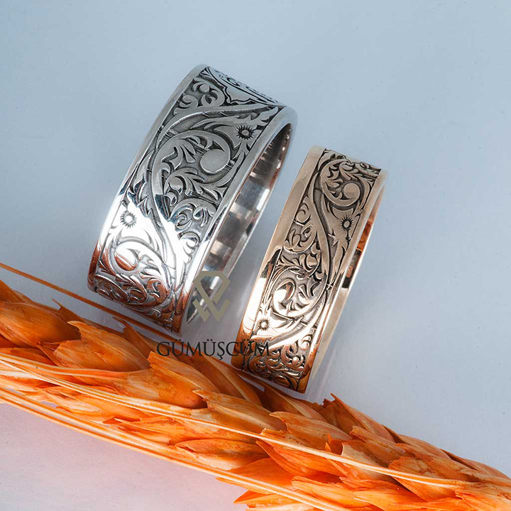 Osmanlı Motif İşlemeli Gümüş Alyans Çifti