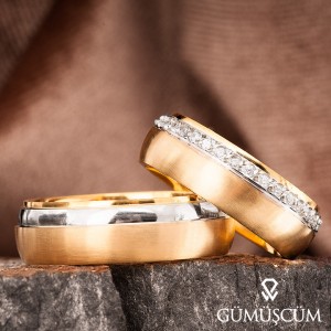 Zarif Modeli Altın Kaplama Gümüş Alyans Çifti