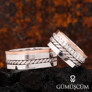 Anka Modeli Rose Örgülü Gümüş Alyans Çifti Anka Modeli Rose Örgülü Gümüş Alyans Çifti