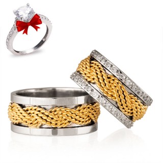 Burmalı Örgü Modeli Altın Kaplama Gümüş Alyans Çifti