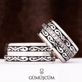 Çağan Modeli Taşlı Gümüş Alyans Çifti