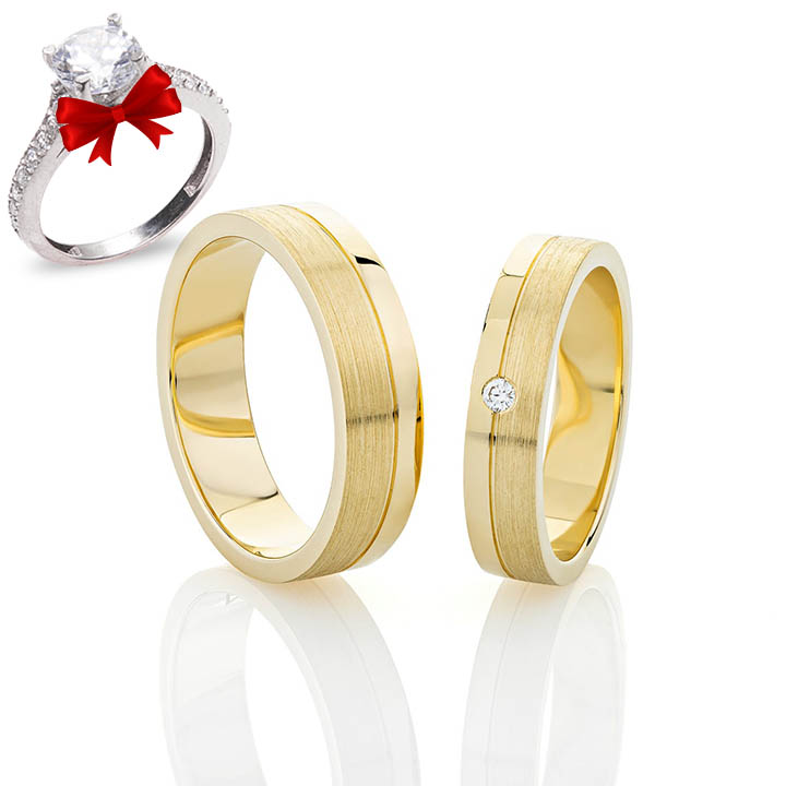 Yuvarlak Taşlı Altın Kaplama Modeli Gümüş Alyans Çifti Söz Yüzüğü
