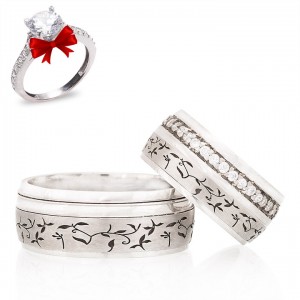 Yaprak Sarkımı Gümüş Alyans Modeli Taşlı Alyans Çifti Yaprak Sarkımı Gümüş Alyans Modeli Taşlı Alyans Çifti