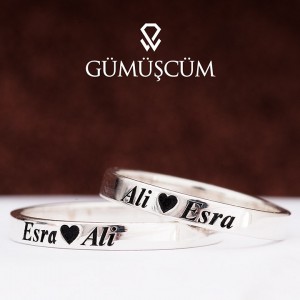 4 mm Kalpli İsimli Gümüş Alyans Modeli 4 mm Kalpli İsimli Gümüş Alyans Modeli