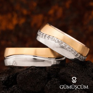 Mylove Taşlı Altın Kaplama Gümüş Alyans Çifti