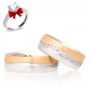 Mylove Taşlı Altın Kaplama Gümüş Alyans Çifti