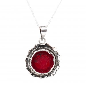 Cam Baskı Antik Bayan Gümüş Kolye