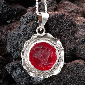 Cam Baskı Antik Bayan Gümüş Kolye