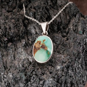 Firuze Taşlı Bayan Gümüş Oval Kolye