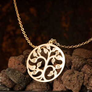 İsimli Ağaç Altın Kaplama Gümüş Kolye