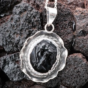 Cam Baskı Antik Bayan Gümüş Kolye