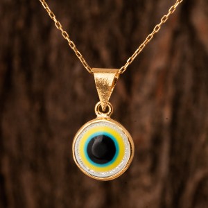 Nazar Boncuğu Altın Kaplama Taşlı Gümüş Oval Kolye