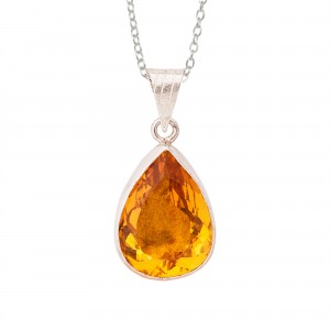 Sarı Topaz Taşlı Bayan Gümüş Damla Kolye 