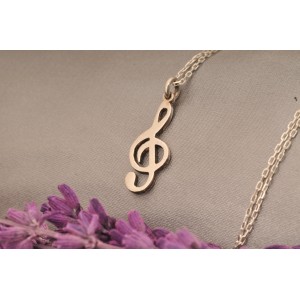 Sol Anahtarı Müzik Gümüş Kolye Altın Kaplama