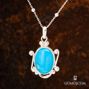 Turkuaz Taşlı Otantik Gümüş Kadın Kolye