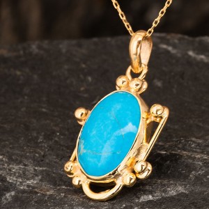 Turkuaz Taşlı Otantik Altın Kaplama Gümüş Kadın Kolye