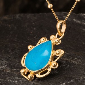 Turkuaz Taşlı Otantik Altın Kaplama Gümüş Kadın Kolye