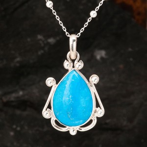 Turkuaz Taşlı Otantik Gümüş Kadın Kolye
