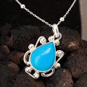 Turkuaz Taşlı Otantik Gümüş Kadın Kolye