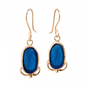 Mavi Taşlı Afrodit Otantik Altın Kaplama Kadın Gümüş Küpe