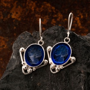 Mavi Taşlı Otantik Kadın Gümüş Küpe