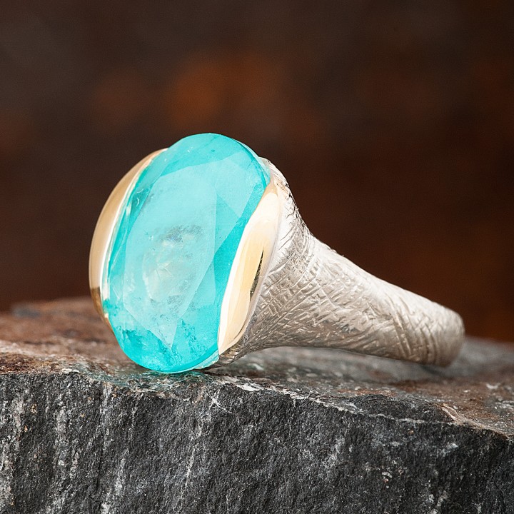 Paraiba Tourmaline Oval Taşlı Otantik Kadın Gümüş Yüzük