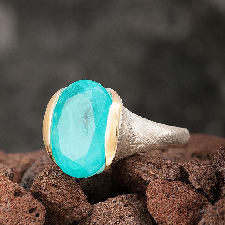 Paraiba Tourmaline Oval Taşlı Otantik Kadın Gümüş Yüzük