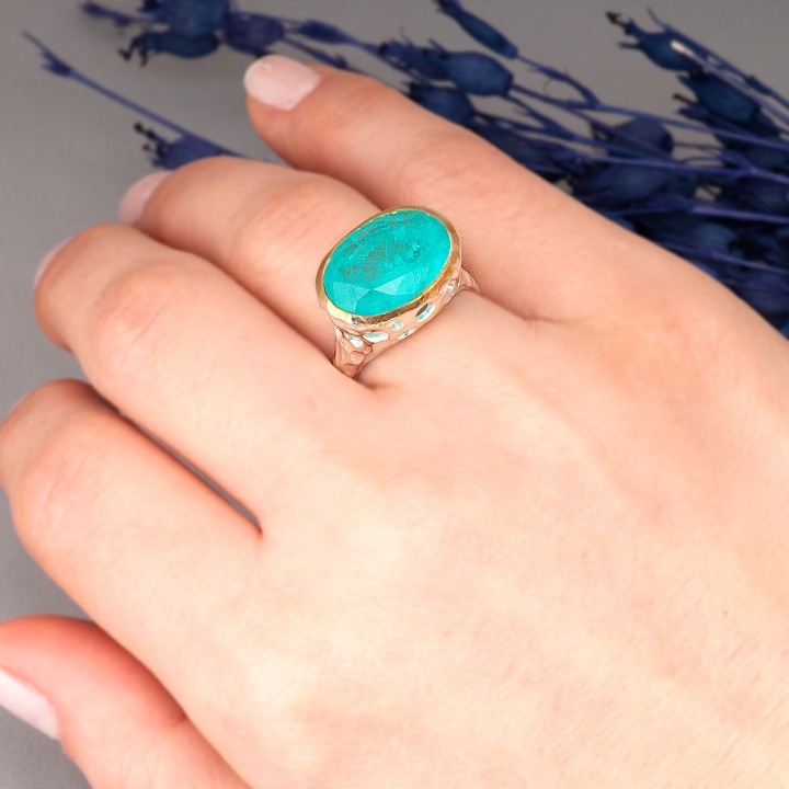 Paraiba Tourmaline Oval Taşlı Delikli Otantik Kadın Gümüş Yüzük