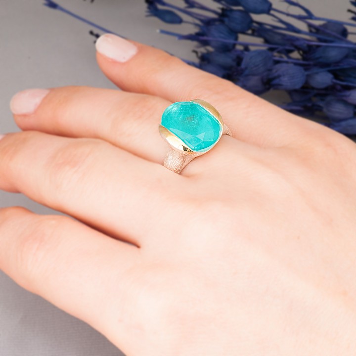 Paraiba Tourmaline Oval Taşlı Otantik Kadın Gümüş Yüzük