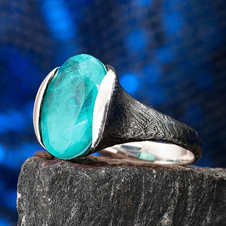 Paraiba Tourmaline Oval Taşlı Otantik Oksitli Kadın Gümüş Yüzük