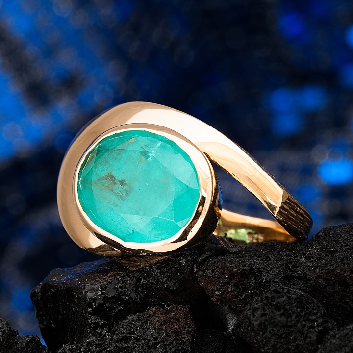 Paraiba Tourmaline Altın Kaplama Taşlı Otantik Oval Kadın Gümüş Yüzük