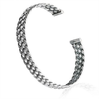 Beş Sıra Örgü Erkek Gümüş Bileklik