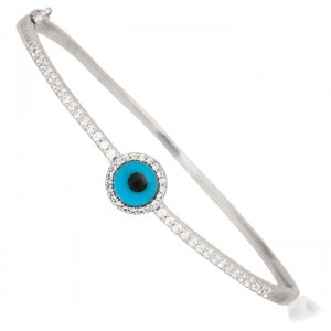 Nazar Boncuklu Taşlı Kadın Gümüş Bileklik