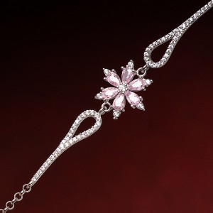 Pembe Taşlı Lotus Gümüş Kadın Bileklik Pembe Taşlı Lotus Gümüş Kadın Bileklik