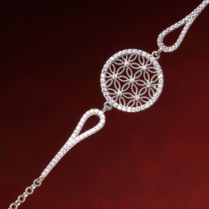 Yaşam Çiçeği Kadın Taşlı Gümüş Bileklik